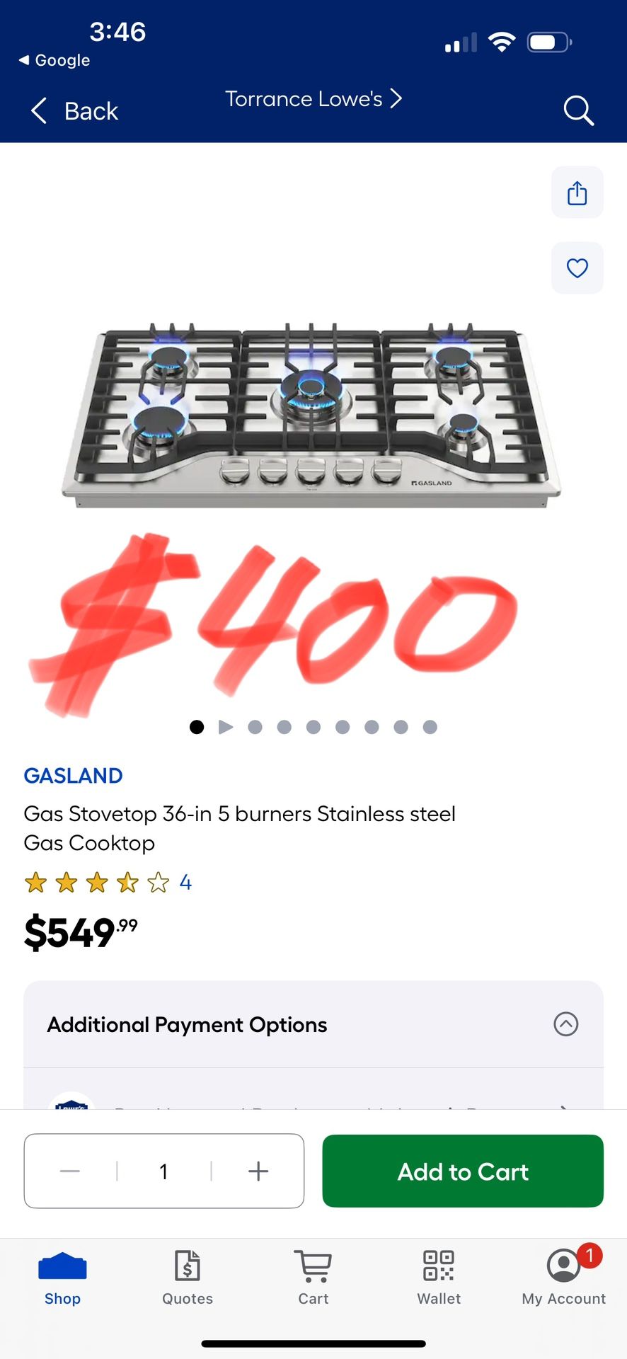 GASLAND Gas Stovetop 36-in 5 burners Stainless steel Gas Cooktop