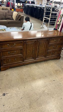 Vintage Drexel Heritage Tryon Manor Dresser 71" English Tudor Style, Solid Wood, Brass Pulls