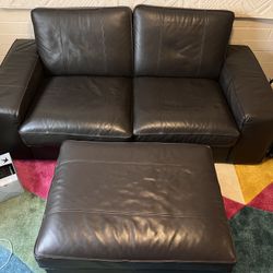 Leather Couch And Ottoman Dark Brown