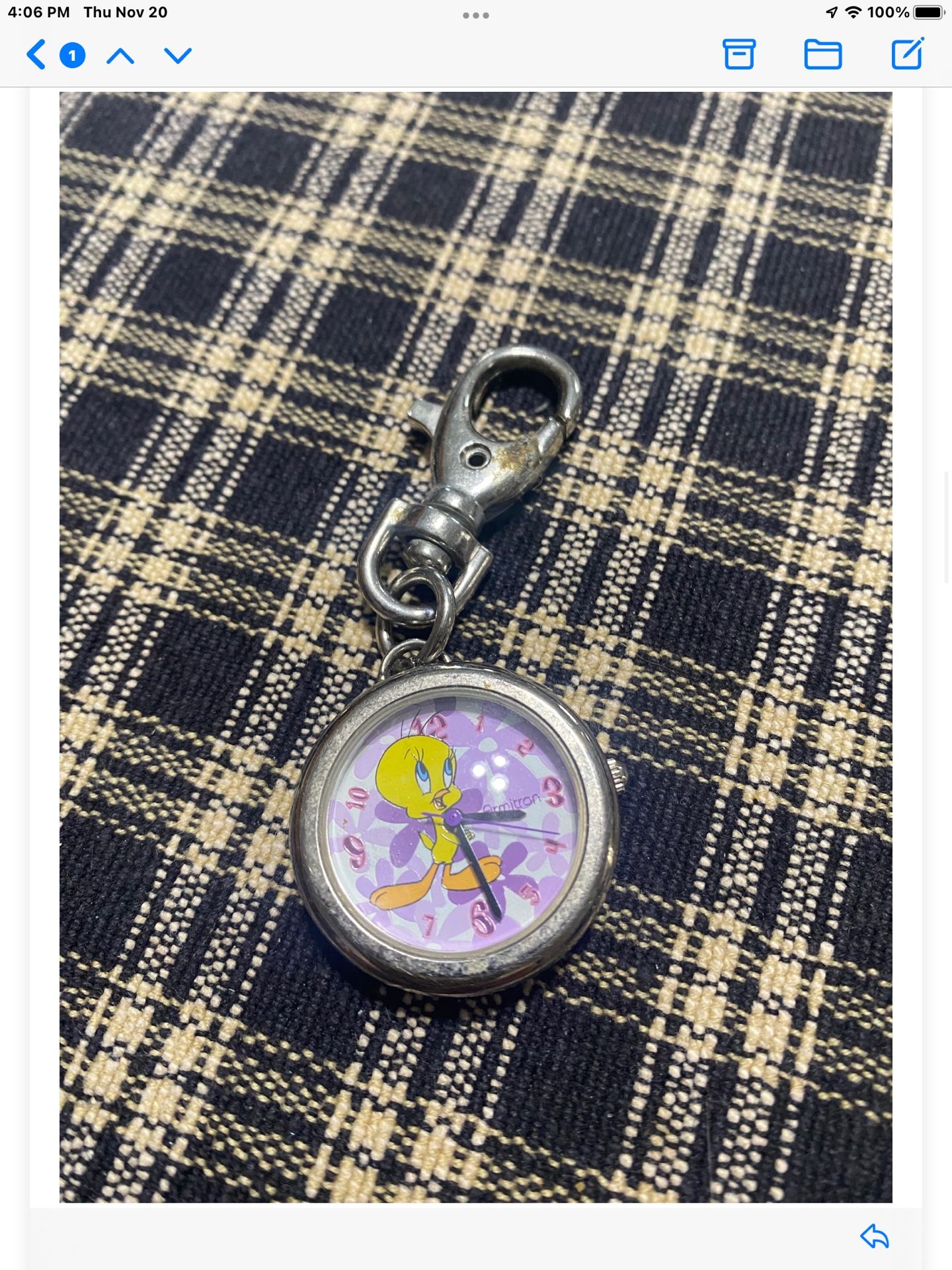 Tweety bird clip on watch