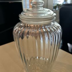 Vintage ribbed glass cookie jar