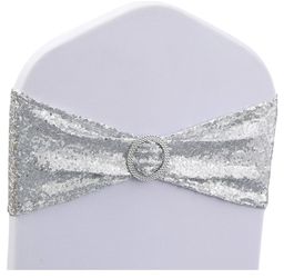 Pack of 46 Sequin Silver Chair Sashes Bows Glitter Chair Bands with Buckle