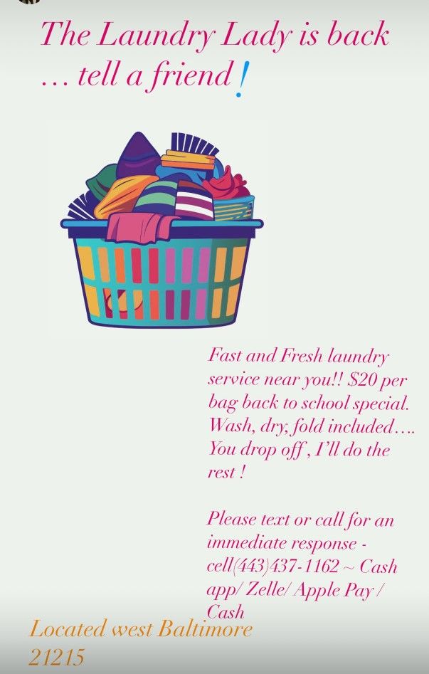 The Laundry Lady $20 Per Bag Back 2school Special