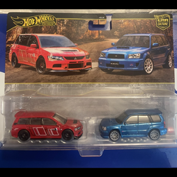Hot Wheels Premium 2005 Mitsubishi Lancer Evo IX Wagon & 2004 Subaru Forester STI - 2 PACK