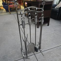 30'' 4 Piece Stainless Steel Fireset with Spring Handles. 
