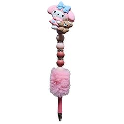 Sanrio Hello Kitty Kuromi Fur Custom Beaded Ballpoint Twist Pen Topper Pink