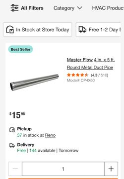 Duct Pipe 4”X60”