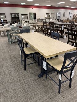 Two-Tone Dining Table with X-Back Chairs - Light Natural Oak Top With Black | Dinette Set