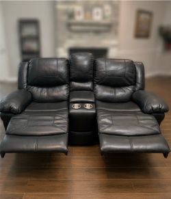 2 pc black leather reclining couches