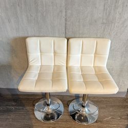 White Chrome Leather Counter Bar Stools Set Of 2