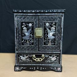 Mother Of Pearl Crane Vintage Jewelry Box