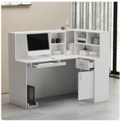 FUFU&GAGA 55.9-in White Modern/Contemporary Reception desk Hutch Included(KF210088US-07LJ-001)