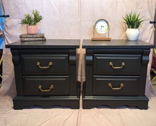 Pair of Refinished Black Nightstands
