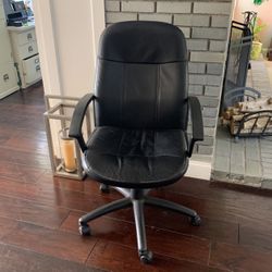 Black Leather Adjustable Rolling Arm Desk Office Business Chair Wheels