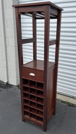 18 Bottle Wooden Wine Bottle and Glass Rack