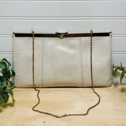 Vintage Etra Leather Clutch/Evening Purse with Gold Drop Chain & Clasp Closing