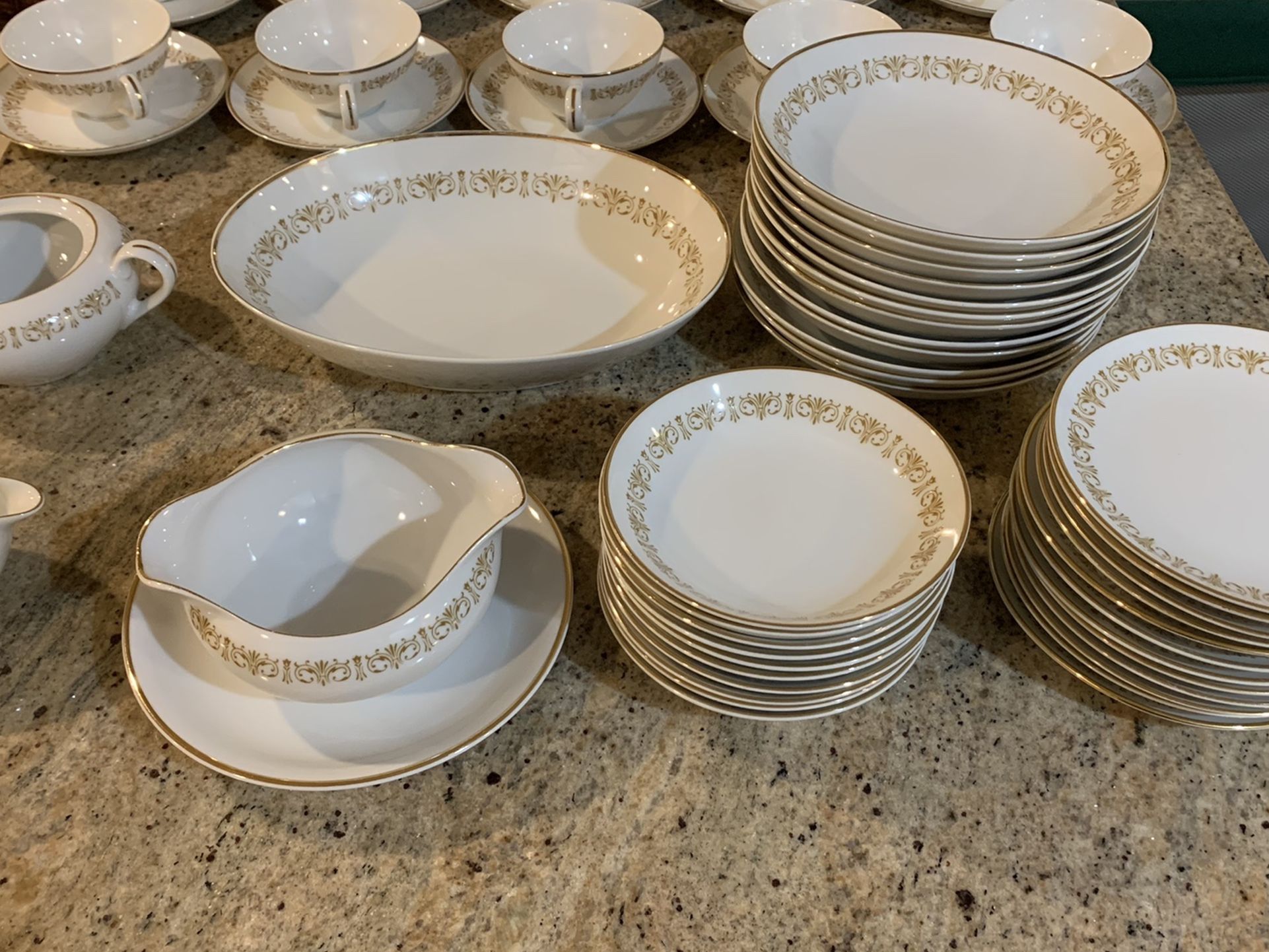 Sheffield Fine China Imperial Gold 504 Y Coffee Cups and Saucers, Creamer and Sugar 504 W, 12 504Y