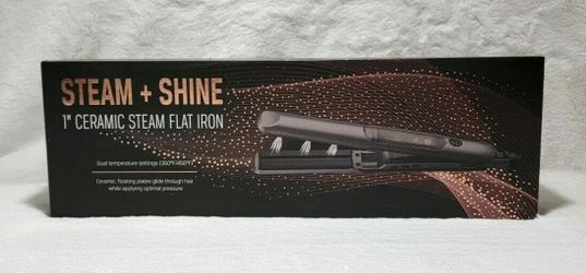 NEW! Steam + Shine 1 Ceramic Steam Flat Iron - Hair Straightener -Removable Water Tank