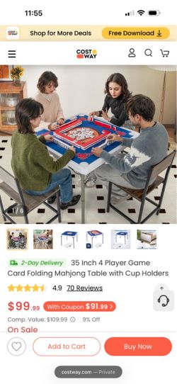 Folding Mahjong Table with Cup Holders