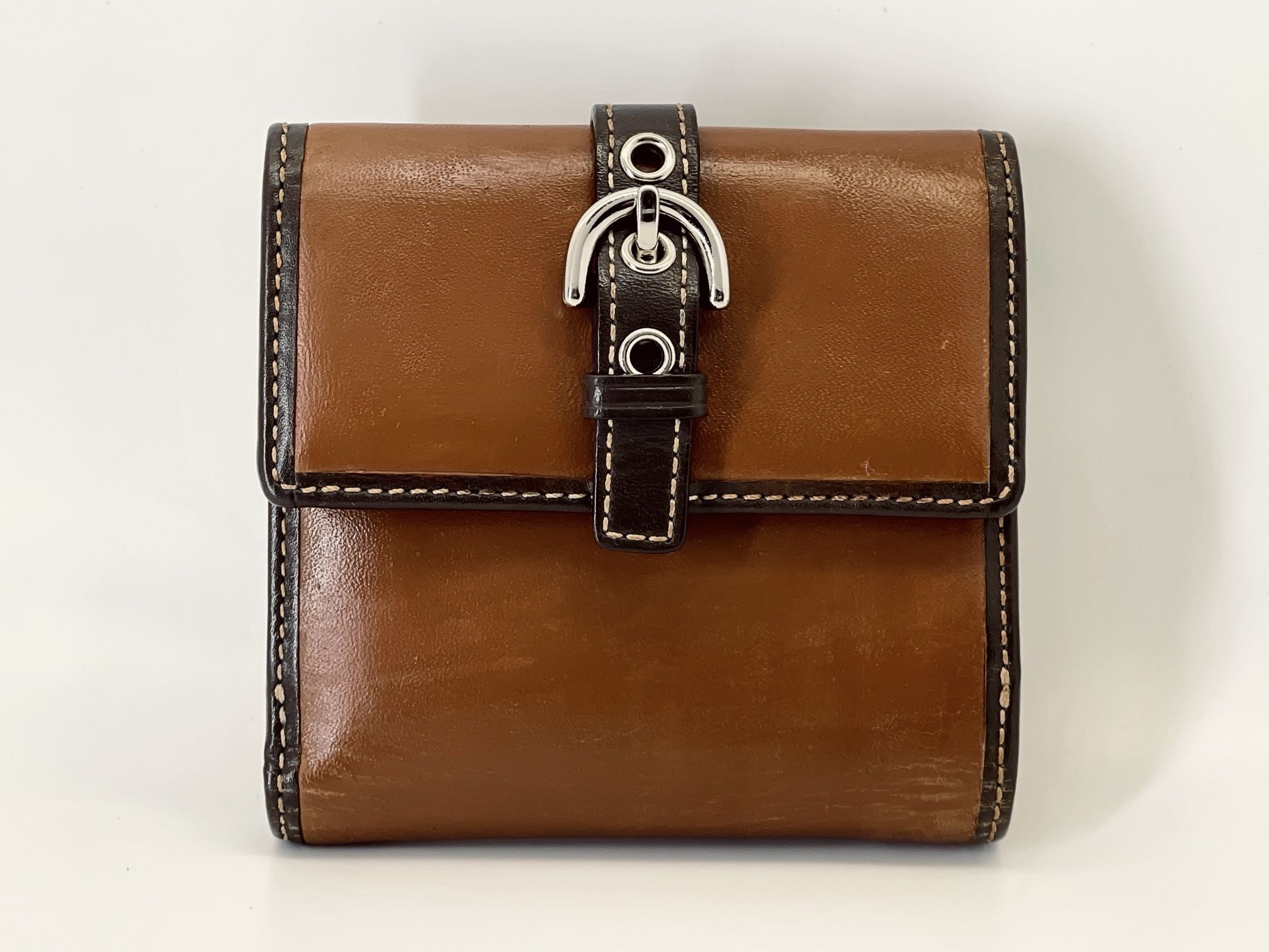Vintage Coach Bifold Wallet Women’s Leather Front Buckle Brown Authentic EUC