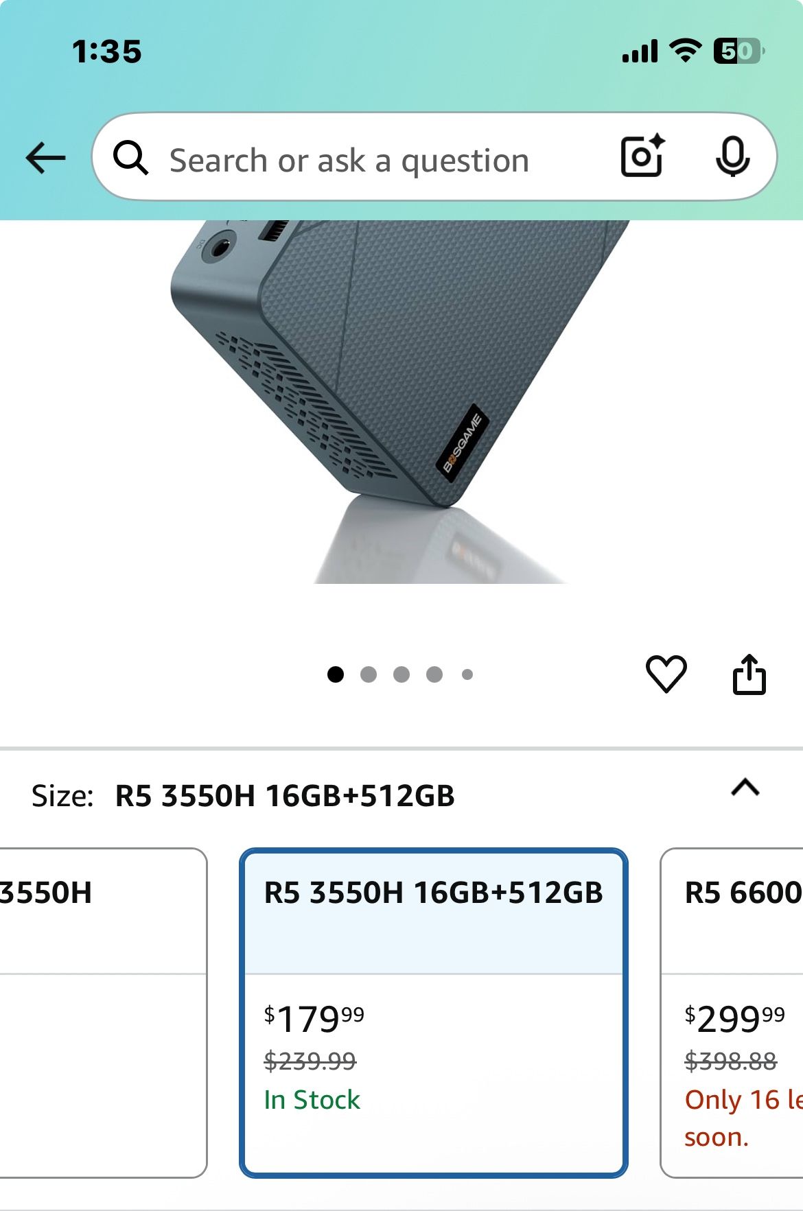 Mini PC E2, AMD Ryzen 5 3550H Mini Computers, 16GB RAM 512GB NVMe SSD, USB-C & Dual HDMI Ports Triple Display Desktop PC, RJ45 LAN, WiFi 5/Bluetooth 5