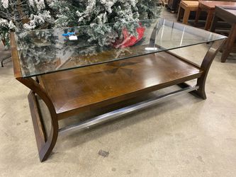 Espresso Finished Glass Top 2 Tier Coffee Table