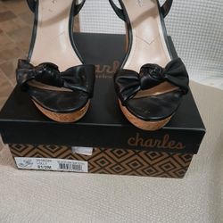 Charles By Charles David West Hill Leather Bow Tie Open Toe Ankle Strap Sandal Size 8.5 Excellent Condition
