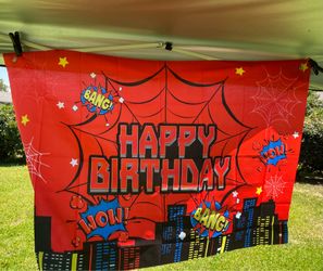 Spider-Man Super Hero Happy Birthday Party Backdrop Banner