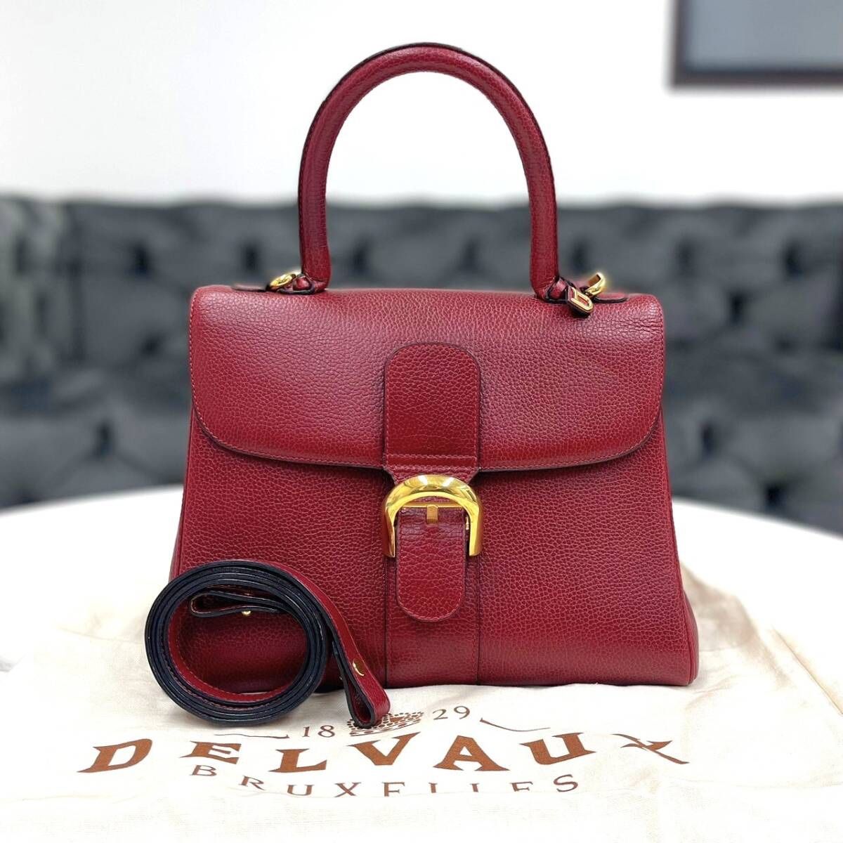 Delvaux Brillon MM Wine Red Leather Handbag