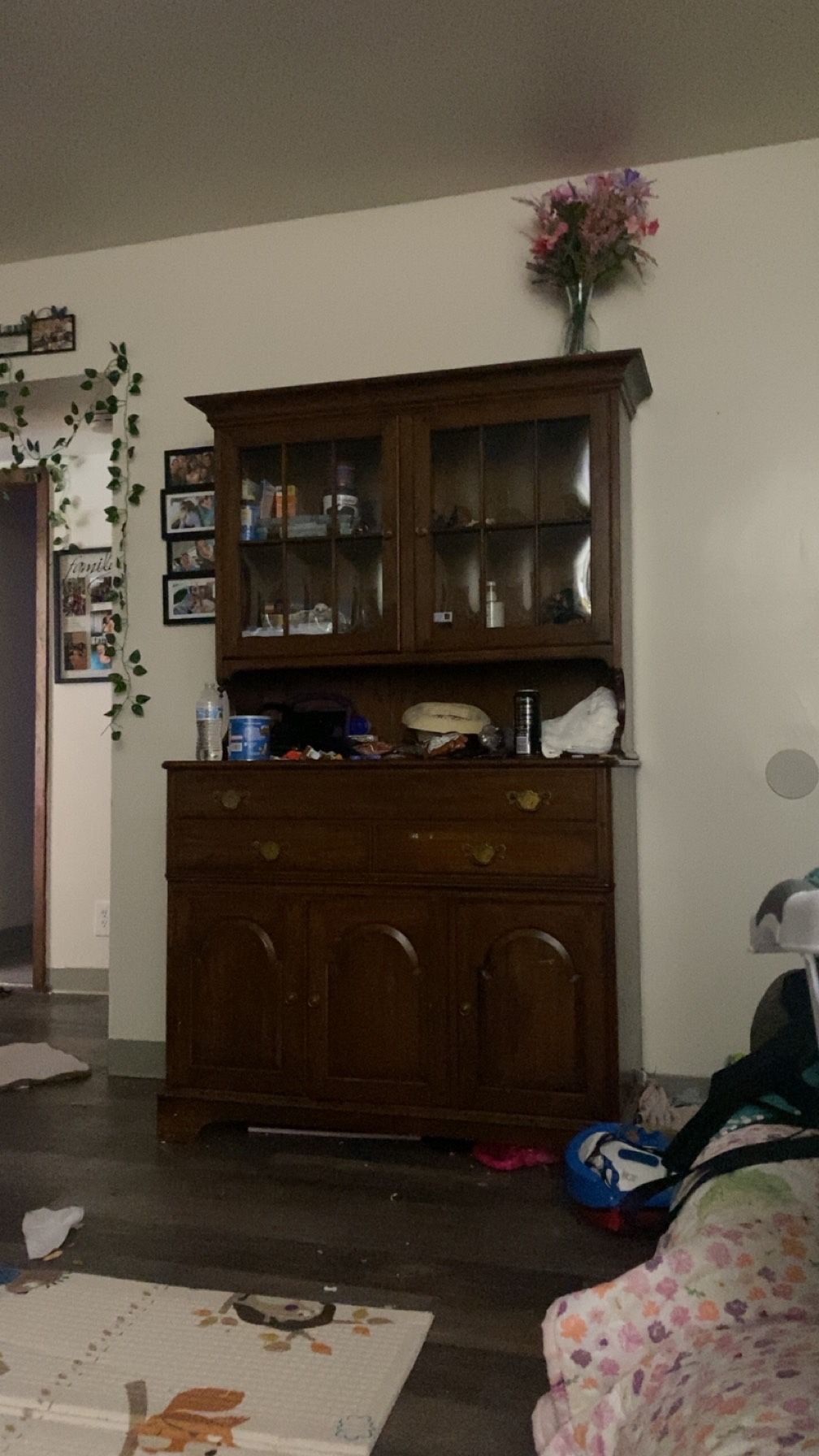 Brown Solid Oak Antique Hutch