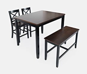 Asbury Park Black/Autumn Brown Counter Dining Table, (2) Stools, Bench