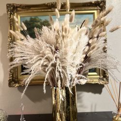 The Golden Angel Woodstock Flowers Natural Dried Decorative Plants Bouquet With Vase
