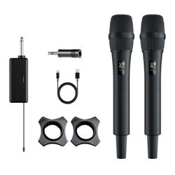 NEW - Dual UHF Wireless Microphone System - 2 Handheld Mics, 160ft Range, Noise Cancelling & Rechargeable for DJ/Live Performance, Business Meeting, k