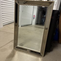 FRAMED BEVELED BEADED ANTIQUE GLASS MIRROR 3 FT By 2 FT 36 in x 24 inches BRONZE