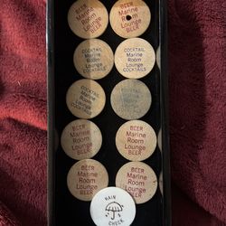 Marine room, lounge, cocktails, and beer, wooden nickels