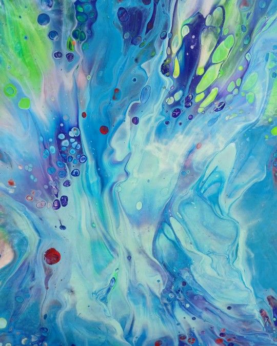 "Jungle Brain Waves" Absract Acrylic Paint Poured (12"x16") Stretched Canvas