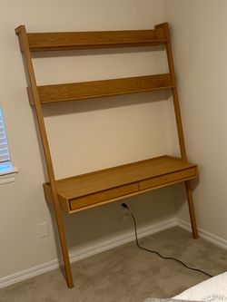 Article Fantol Natural Oak Leaning Desk + Hutch