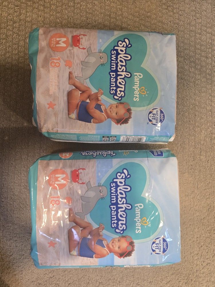 2 bags of unopened Pampers Splashers, Medium