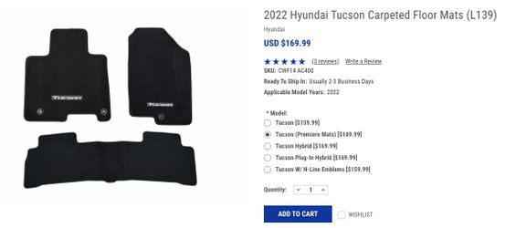 2022 Hyundai Tuscan Carpeted Floor Mats