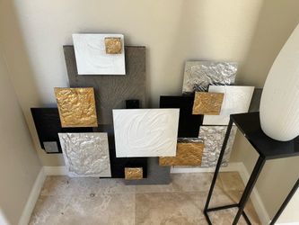 Renwil Warberry 3D Geometric Wall Art – Gold, Silver & Black