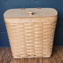 1995 Longaberger Mailbox Basket Wooden Lid Plastic Liner 12"x12" Leather Hinges