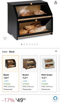 HOMEKOKO Double Layer Large Bread Box for Kitchen Counter, Wooden Large Capacity Bread Storage Bin (Black)