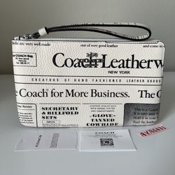 Coach Large Corner Zip Wristlet With Newspaper Print