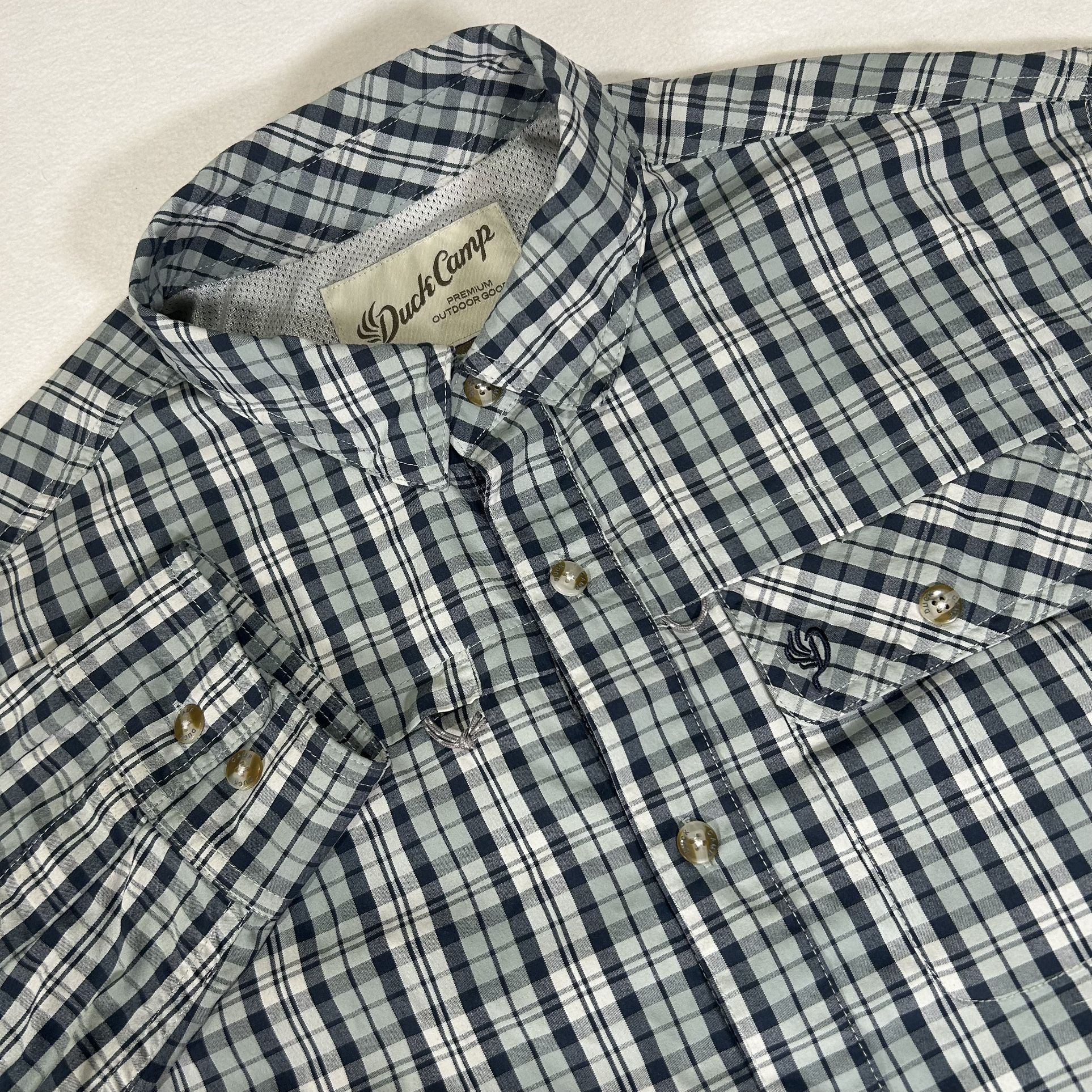 Duck Camp Mens XL Gray Plaid Hunting Fishing Long Sleeve Button Up Shirt