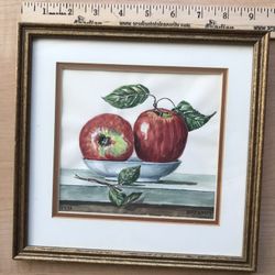 Watercolor art, apples, framed and matted