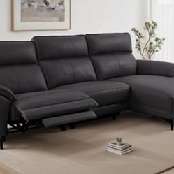 Brand New Black Top Grain Leather Power Reclining Sectional Sofa 