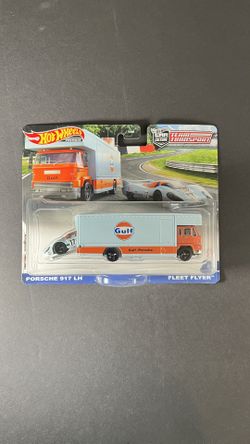Hot Wheels Team Transport Gulf Porsche 917 LH & Fleet Flyer Gulf