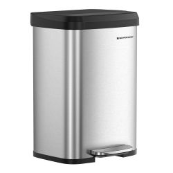 Kitchen Trash Can, 13-Gallon (50 L) Stainless Steel, Soft Closure Tall Large Space-Saving Garbage Can, with 15 Liner Bags, Stay-Open Lid, Step-on Peda