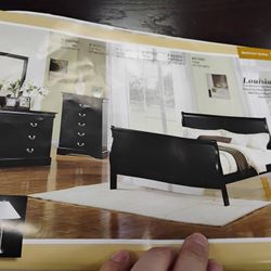 Queen Bed Dresser Mirror Night Stand Chest Color Blak 5pc 