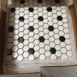 10 SHEETS  1” HEX MATTE WHITE BLACK DOT NEW